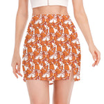 Cute Corgi Pattern Print Side Slit Mini Skirt