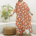 Cute Corgi Pattern Print Silk V-Neck Kaftan Dress