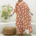 Cute Corgi Pattern Print Silk V-Neck Kaftan Dress