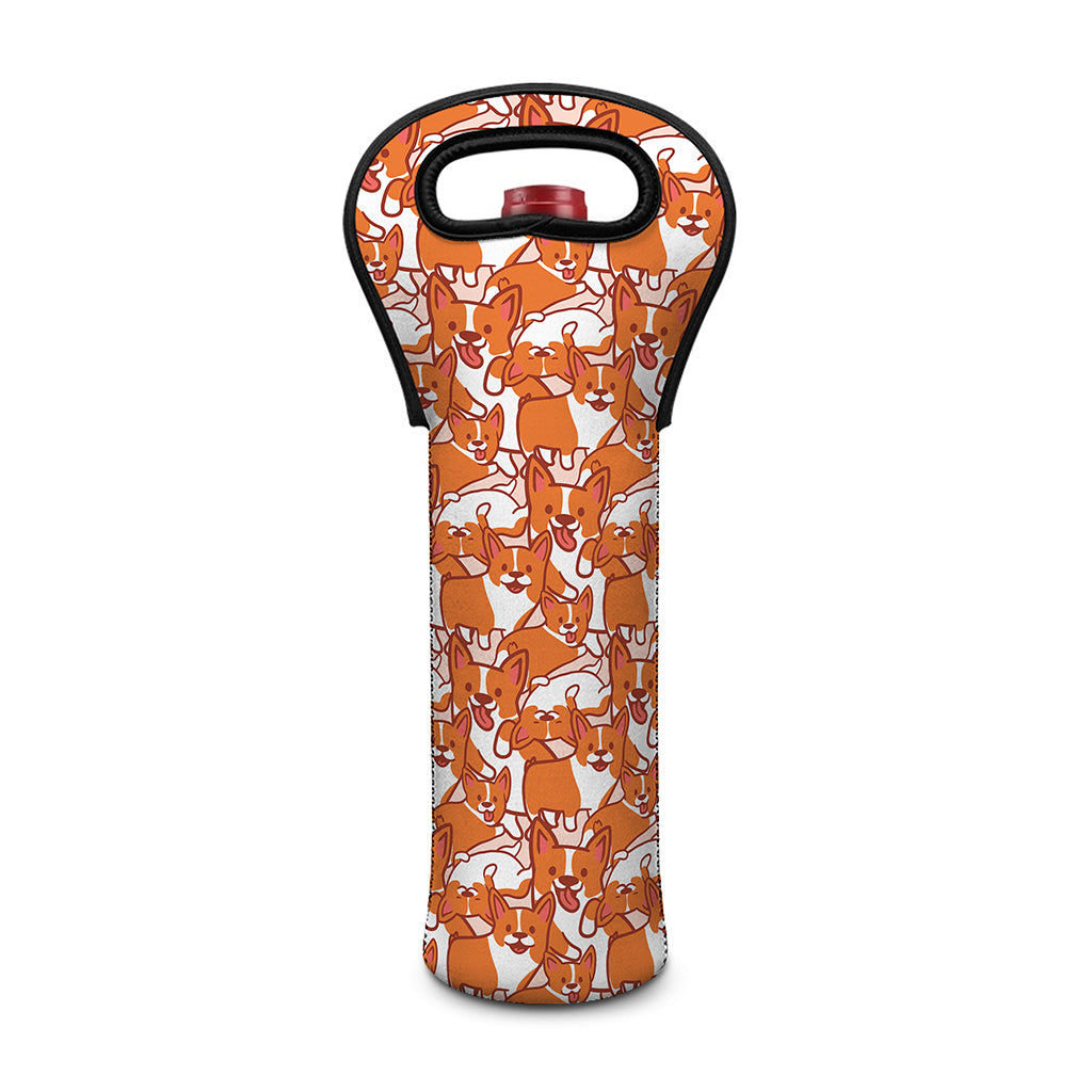 Cute Corgi Pattern Print Single Neoprene Wine Tote