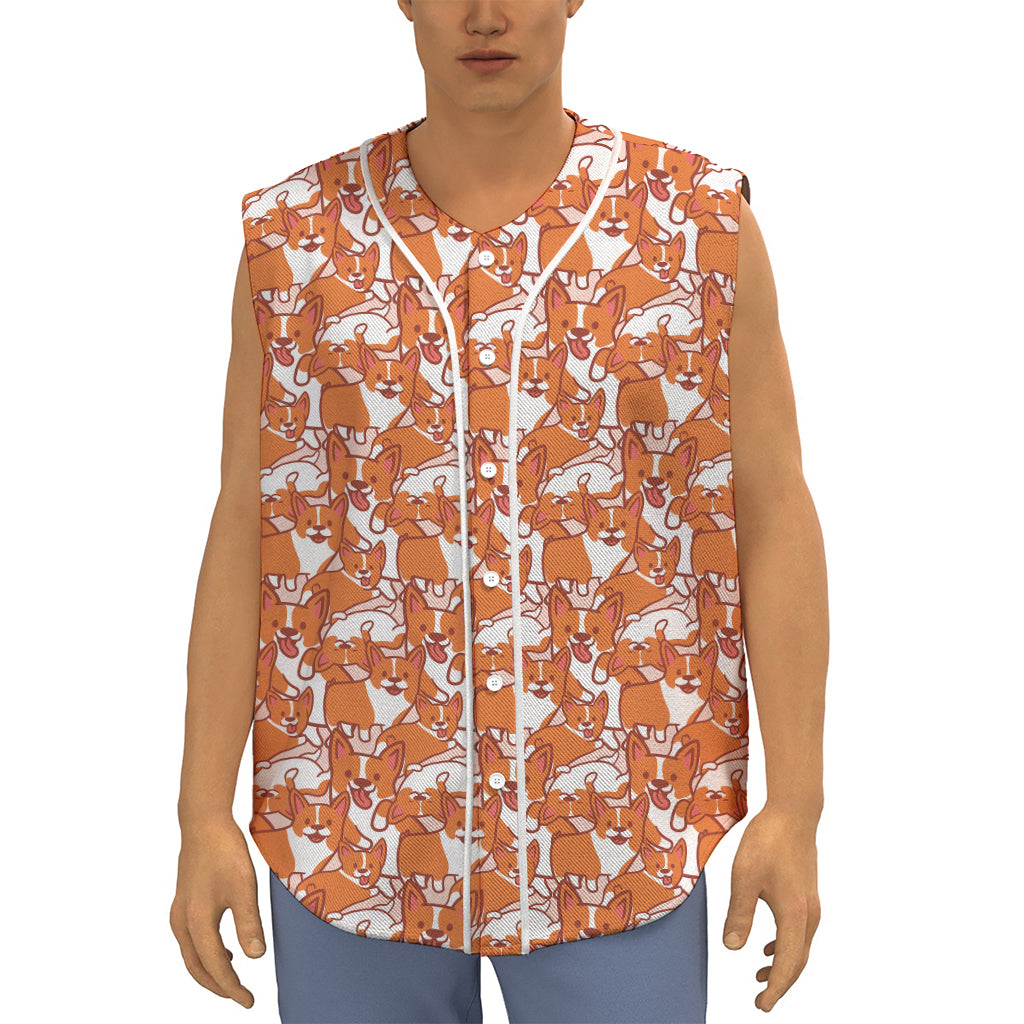 Cute Corgi Pattern Print Sleeveless Baseball Jersey