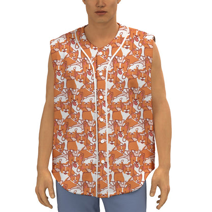Cute Corgi Pattern Print Sleeveless Baseball Jersey