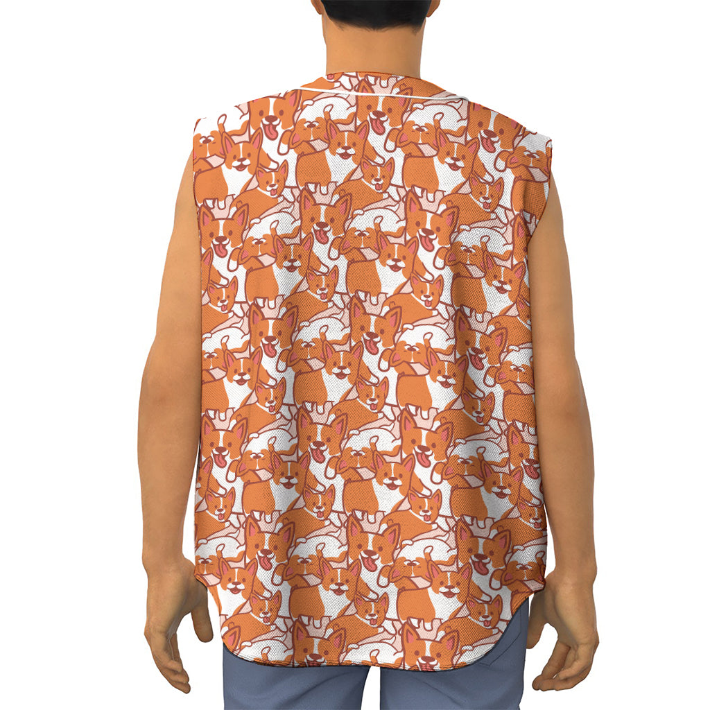 Cute Corgi Pattern Print Sleeveless Baseball Jersey