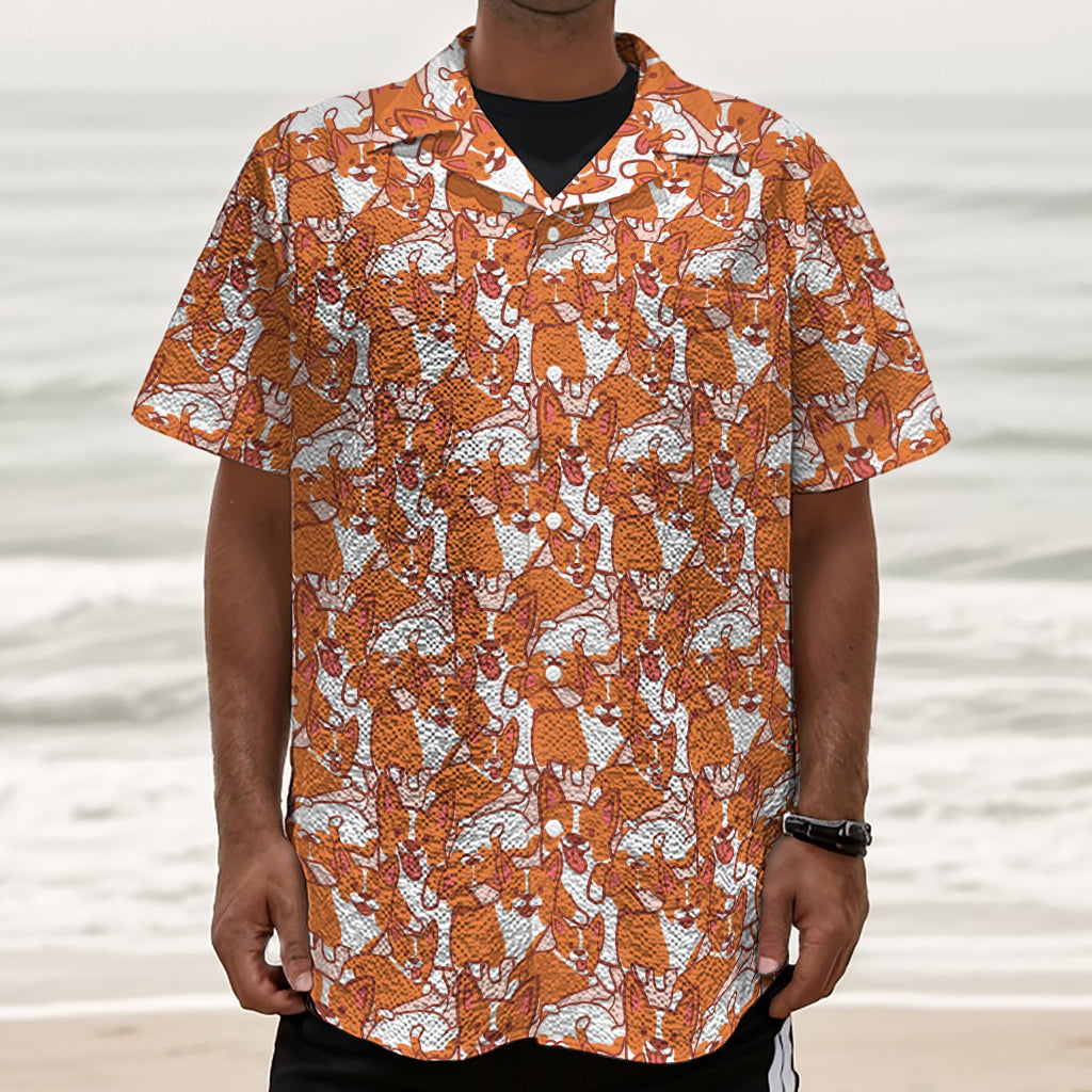 Cute Corgi Pattern Print Textured Short Sleeve Shirt