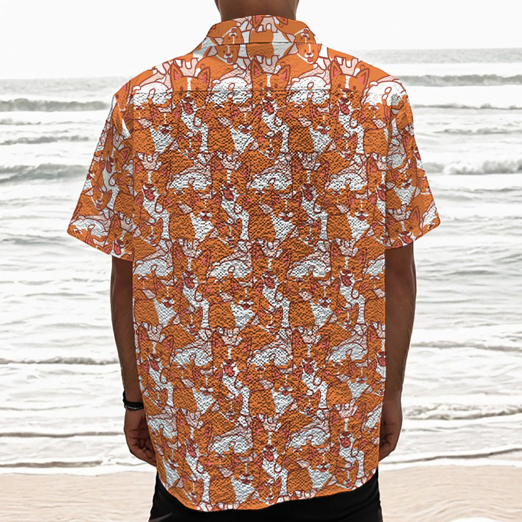Cute Corgi Pattern Print Textured Short Sleeve Shirt