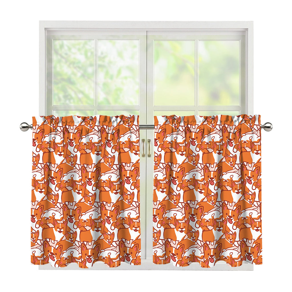 Cute Corgi Pattern Print Tier Curtains