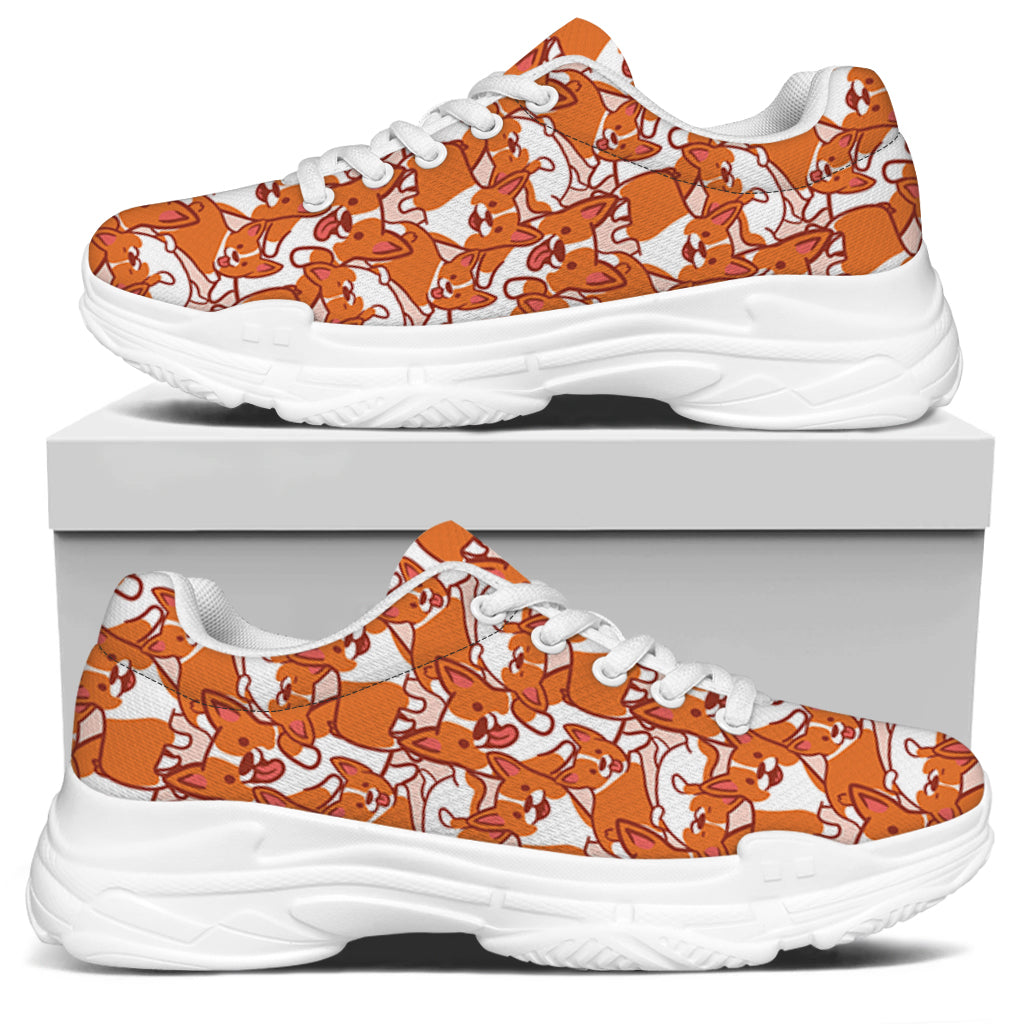 Cute Corgi Pattern Print White Chunky Shoes