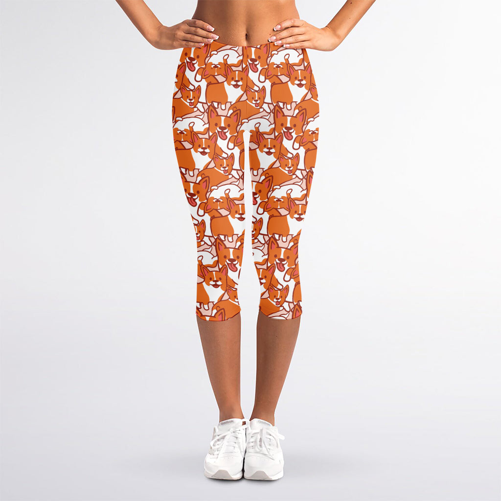 Cute Corgi Pattern Print Women's Capri Leggings