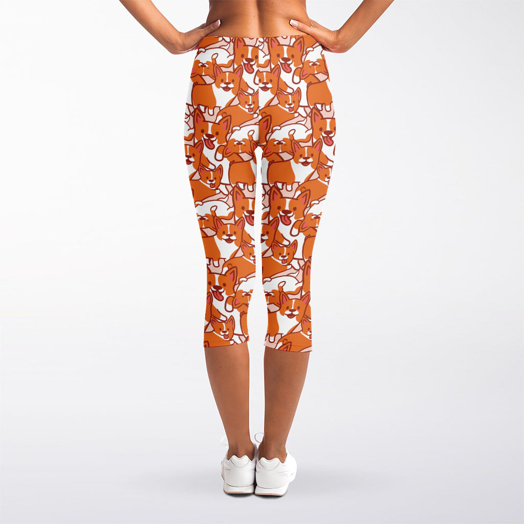 Cute Corgi Pattern Print Women's Capri Leggings