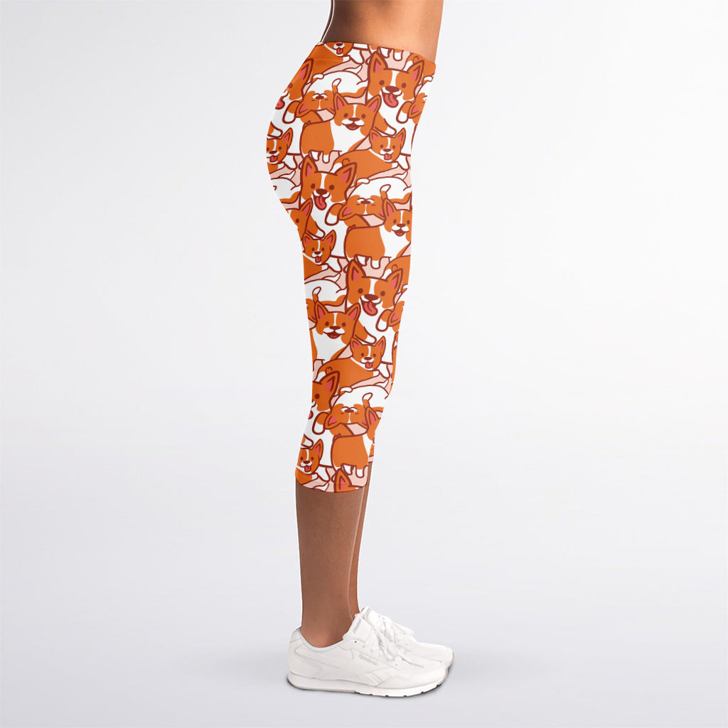 Cute Corgi Pattern Print Women's Capri Leggings