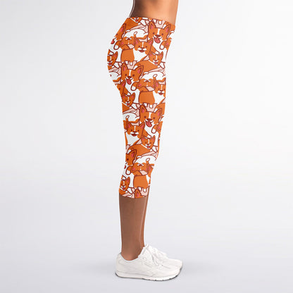 Cute Corgi Pattern Print Women's Capri Leggings