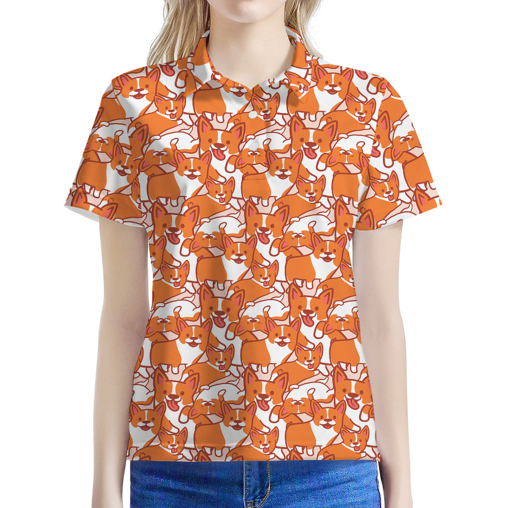 Cute Corgi Pattern Print Women's Polo Shirt