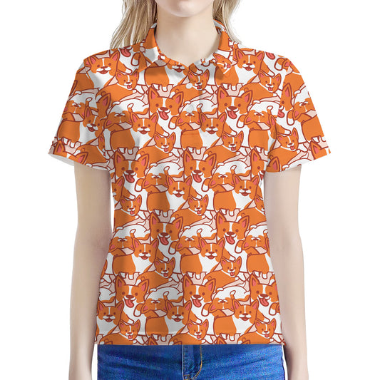 Cute Corgi Pattern Print Women's Polo Shirt