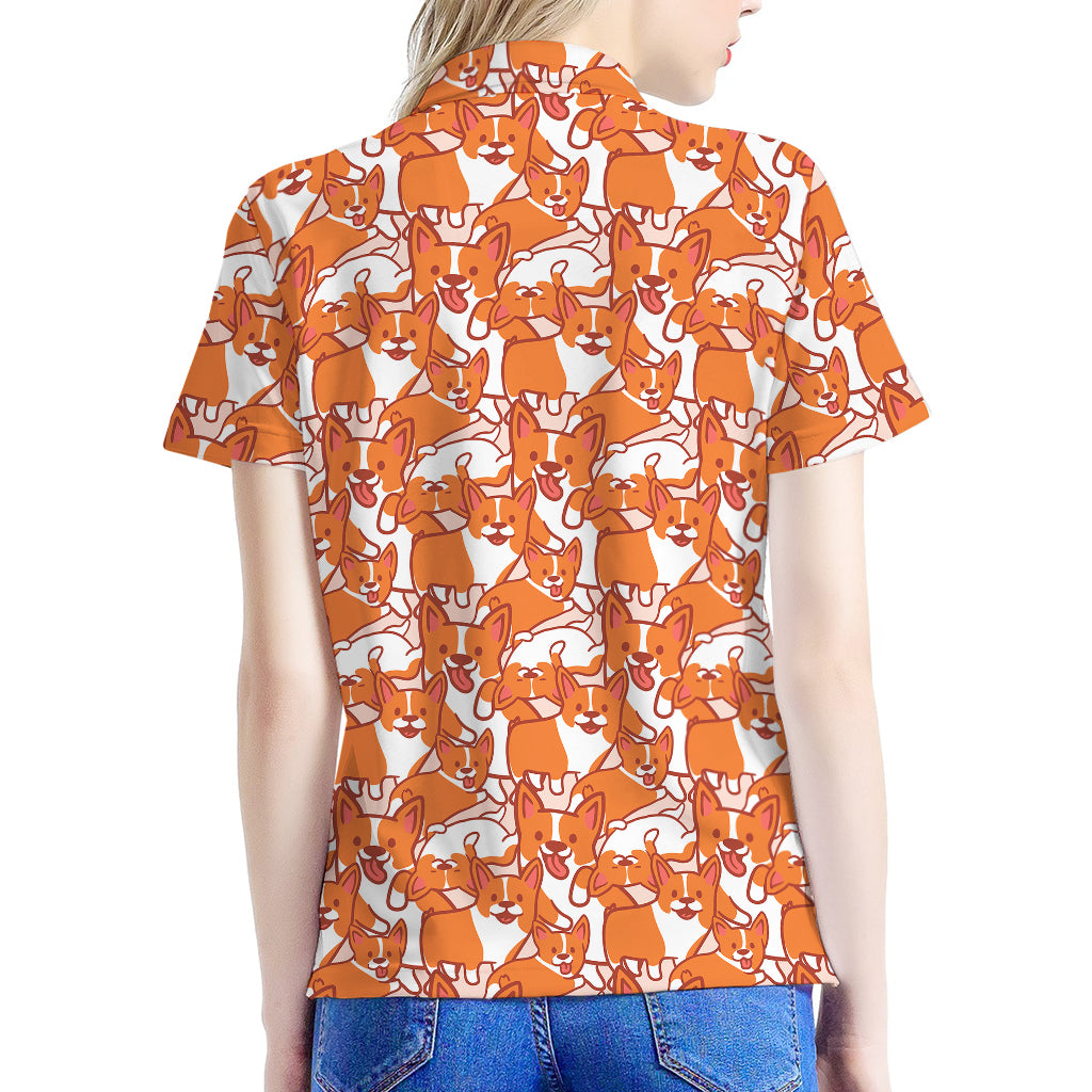 Cute Corgi Pattern Print Women's Polo Shirt