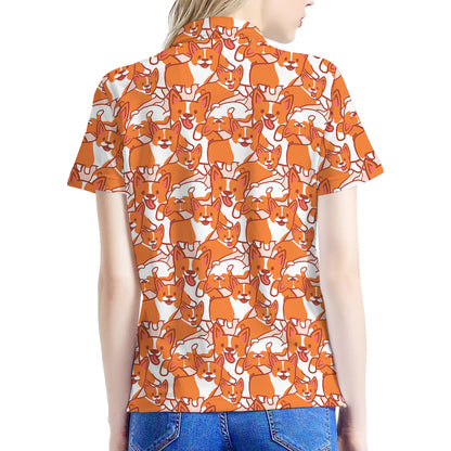 Cute Corgi Pattern Print Women's Polo Shirt