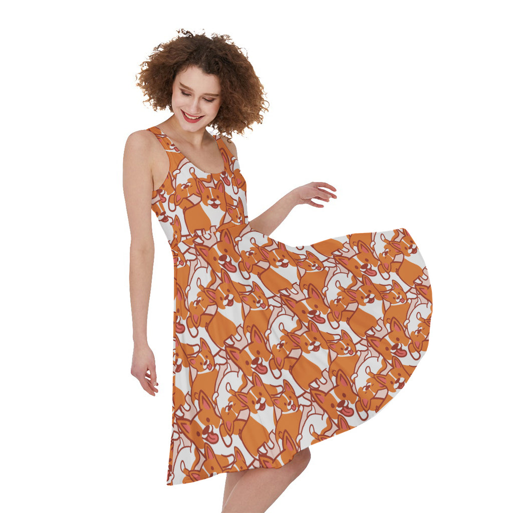 Cute Corgi Pattern Print Women's Sleeveless Dress