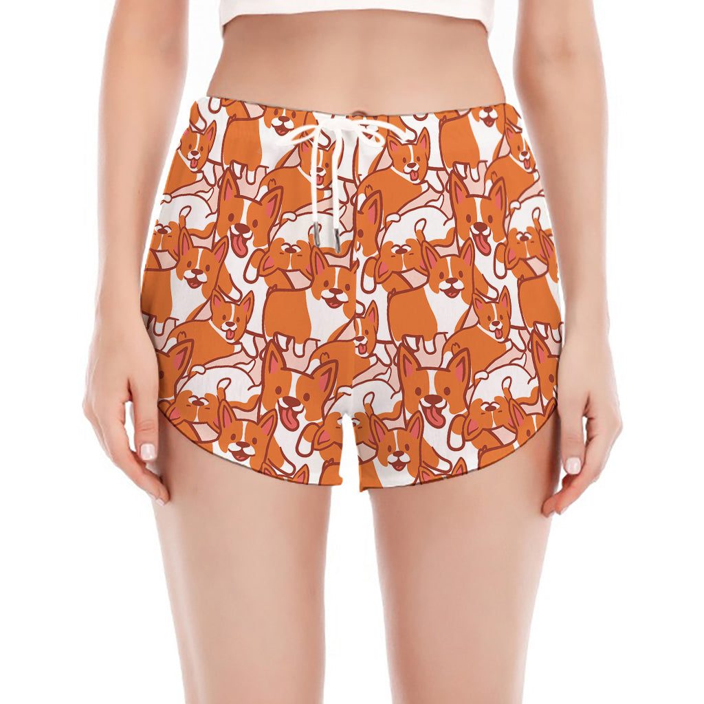 Cute Corgi Pattern Print Women's Split Running Shorts