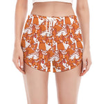 Cute Corgi Pattern Print Women's Split Running Shorts