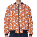 Cute Corgi Pattern Print Zip Sleeve Bomber Jacket