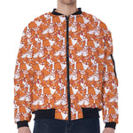 Cute Corgi Pattern Print Zip Sleeve Bomber Jacket