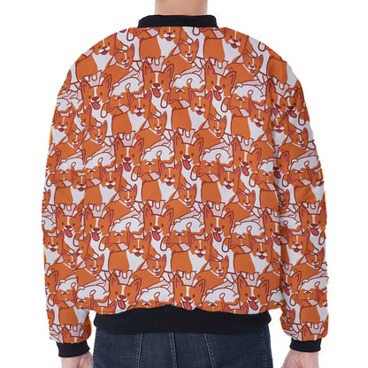 Cute Corgi Pattern Print Zip Sleeve Bomber Jacket