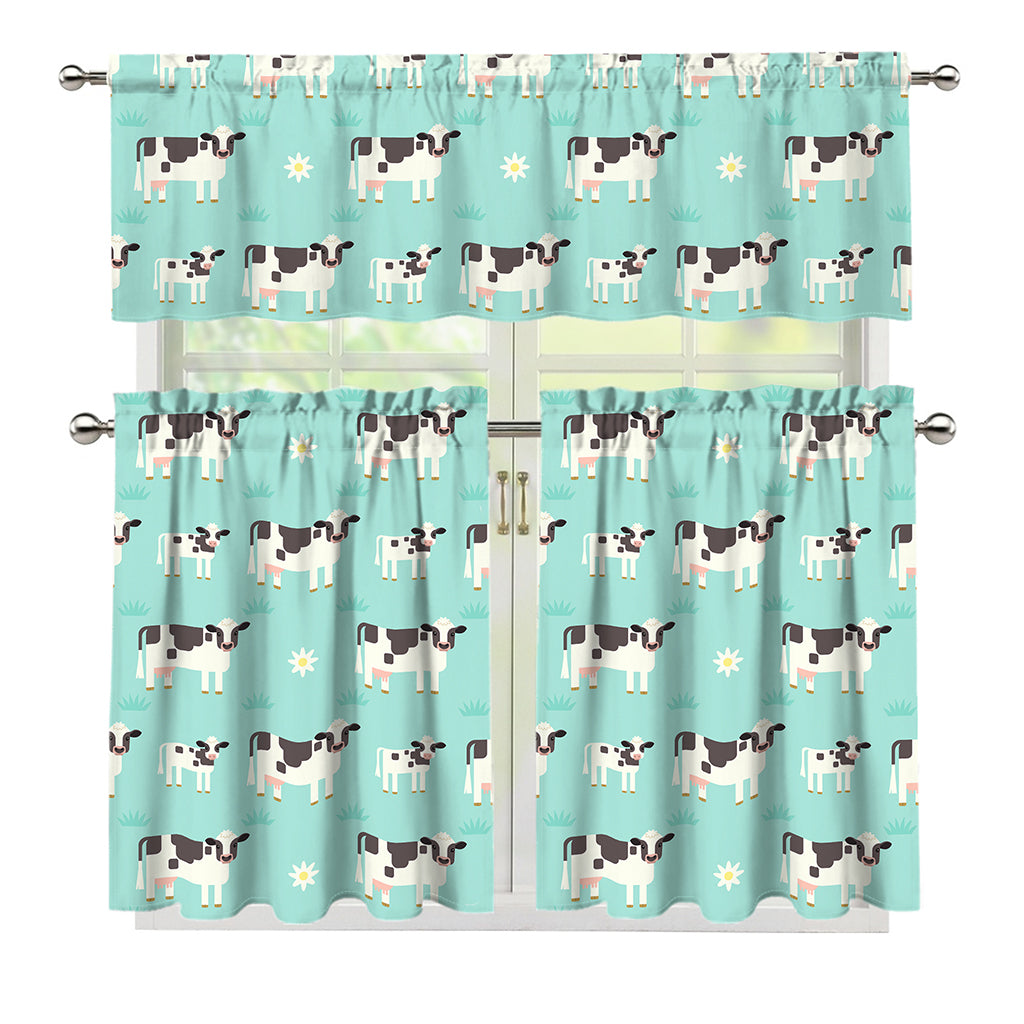 Cute Cow And Baby Cow Pattern Print 3 Piece Kitchen Curtains