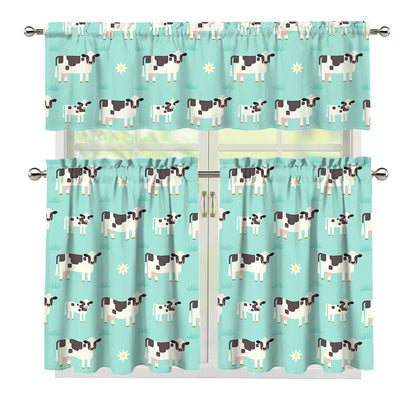 Cute Cow And Baby Cow Pattern Print 3 Piece Kitchen Curtains