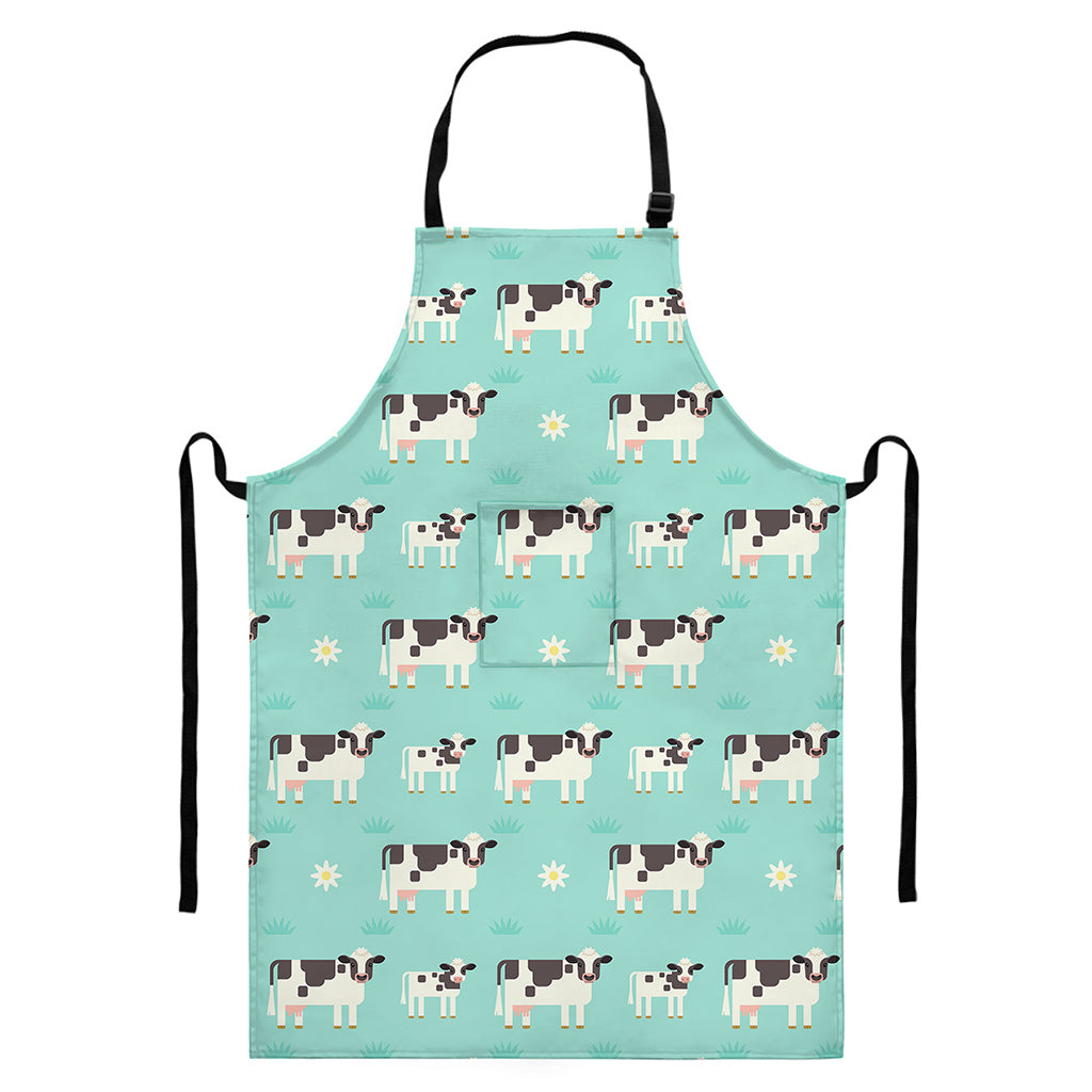 Cute Cow And Baby Cow Pattern Print Bib Apron With Pocket