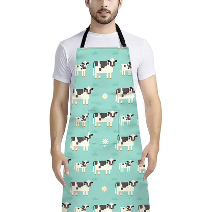 Cute Cow And Baby Cow Pattern Print Bib Apron With Pocket