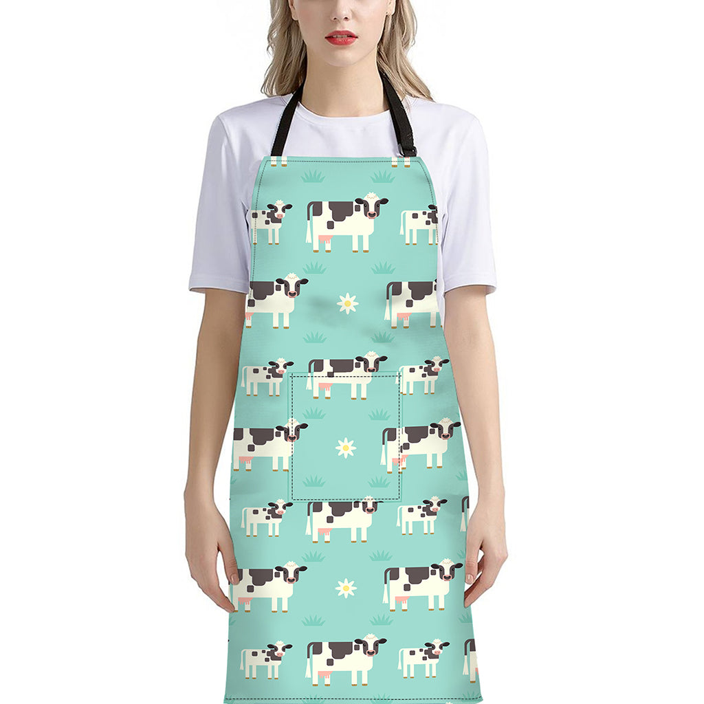 Cute Cow And Baby Cow Pattern Print Bib Apron With Pocket