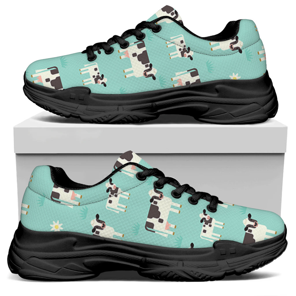 Cute Cow And Baby Cow Pattern Print Black Chunky Shoes