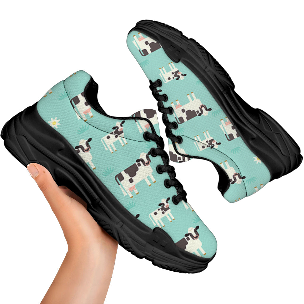 Cute Cow And Baby Cow Pattern Print Black Chunky Shoes