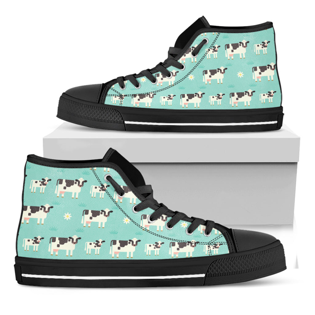 Cute Cow And Baby Cow Pattern Print Black High Top Sneakers