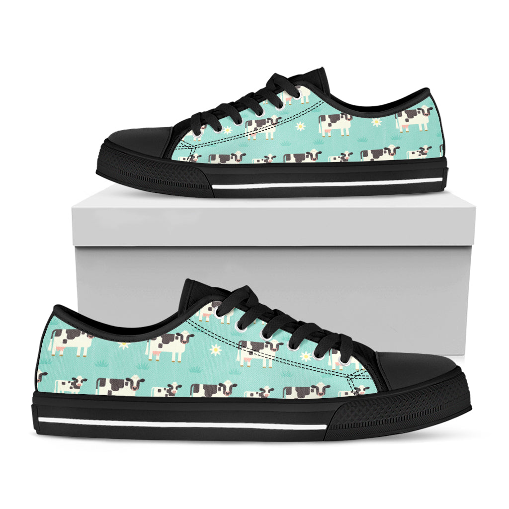 Cute Cow And Baby Cow Pattern Print Black Low Top Sneakers