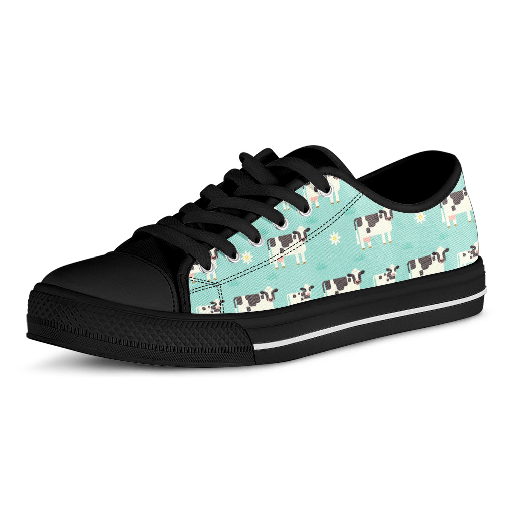 Cute Cow And Baby Cow Pattern Print Black Low Top Sneakers