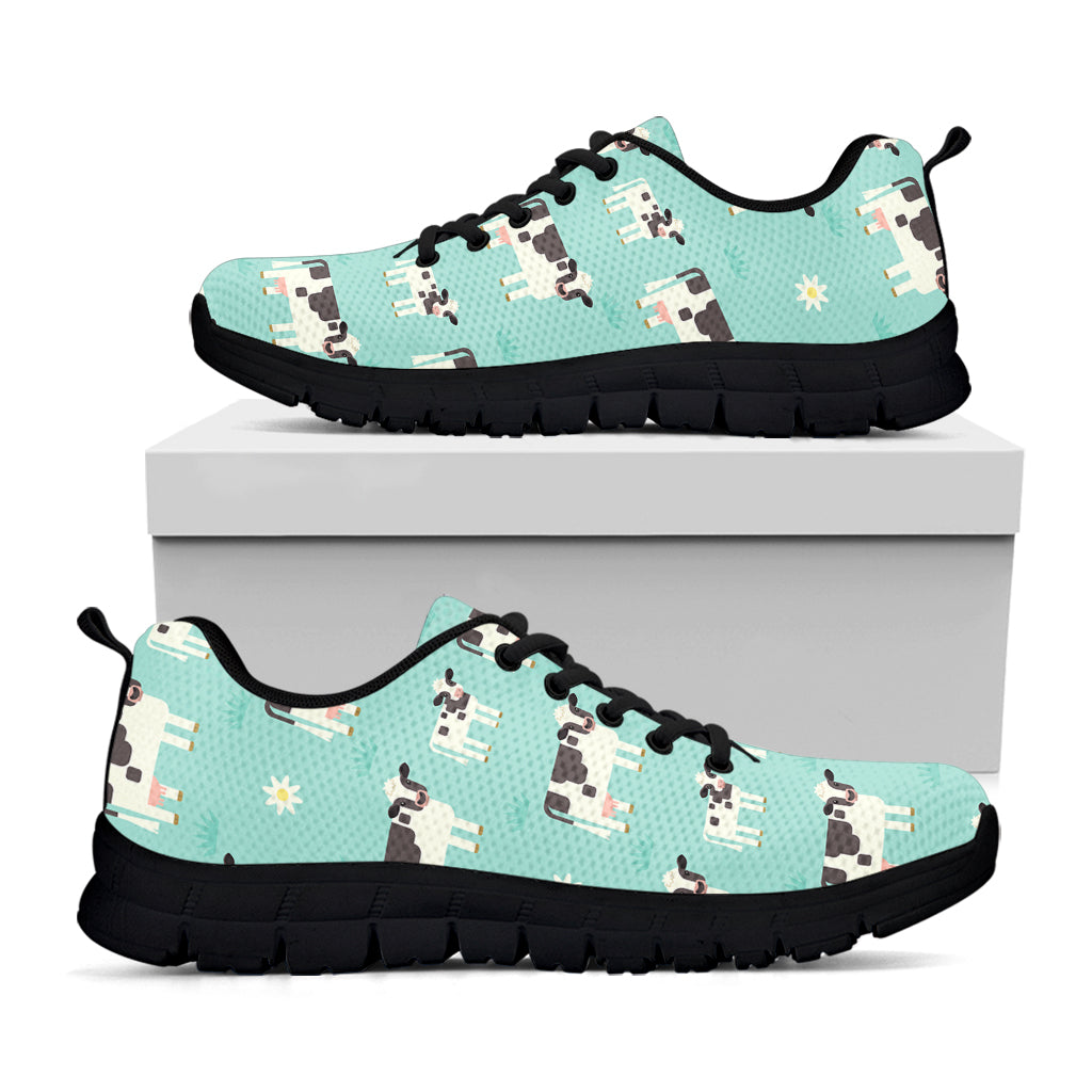 Cute Cow And Baby Cow Pattern Print Black Running Shoes