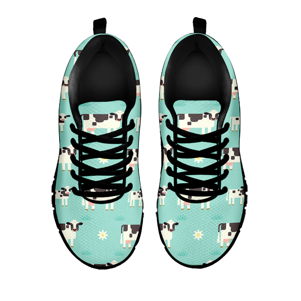 Cute Cow And Baby Cow Pattern Print Black Running Shoes