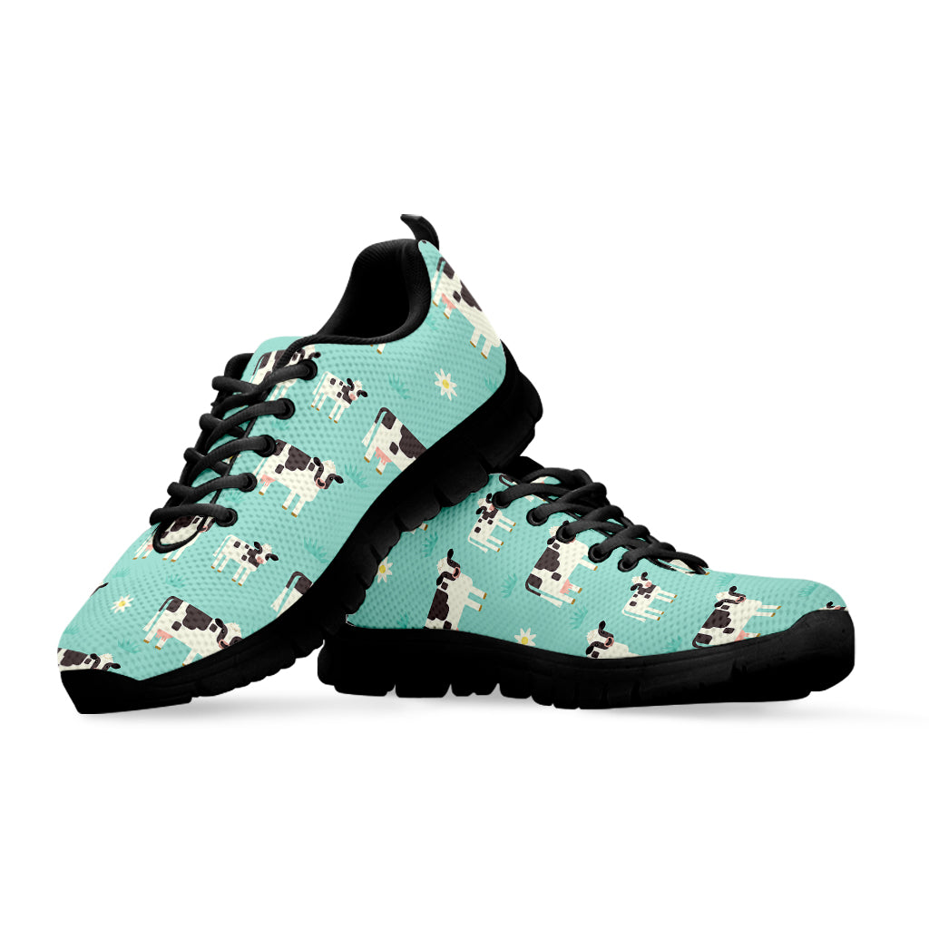Cute Cow And Baby Cow Pattern Print Black Running Shoes