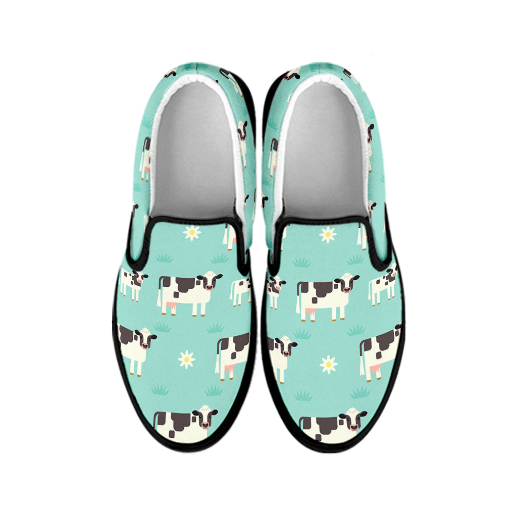 Cute Cow And Baby Cow Pattern Print Black Slip On Sneakers