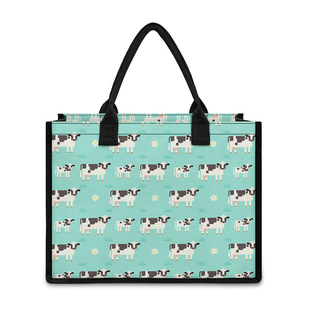 Cute Cow And Baby Cow Pattern Print Canvas Tote Bag