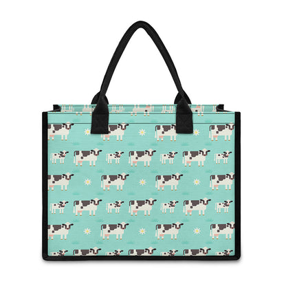Cute Cow And Baby Cow Pattern Print Canvas Tote Bag