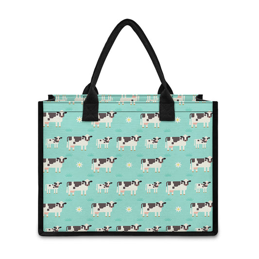 Cute Cow And Baby Cow Pattern Print Canvas Tote Bag
