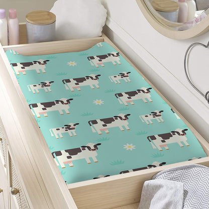 Cute Cow And Baby Cow Pattern Print Changing Pad Cover