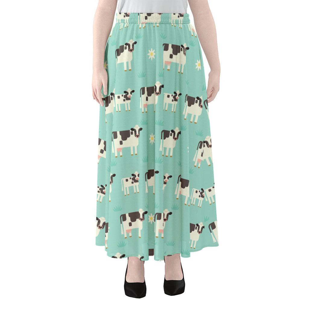 Cute Cow And Baby Cow Pattern Print Chiffon Maxi Skirt