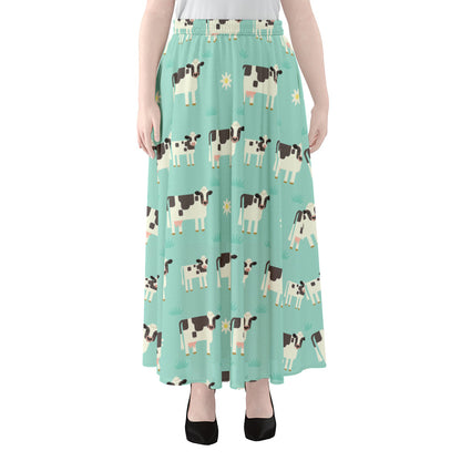 Cute Cow And Baby Cow Pattern Print Chiffon Maxi Skirt