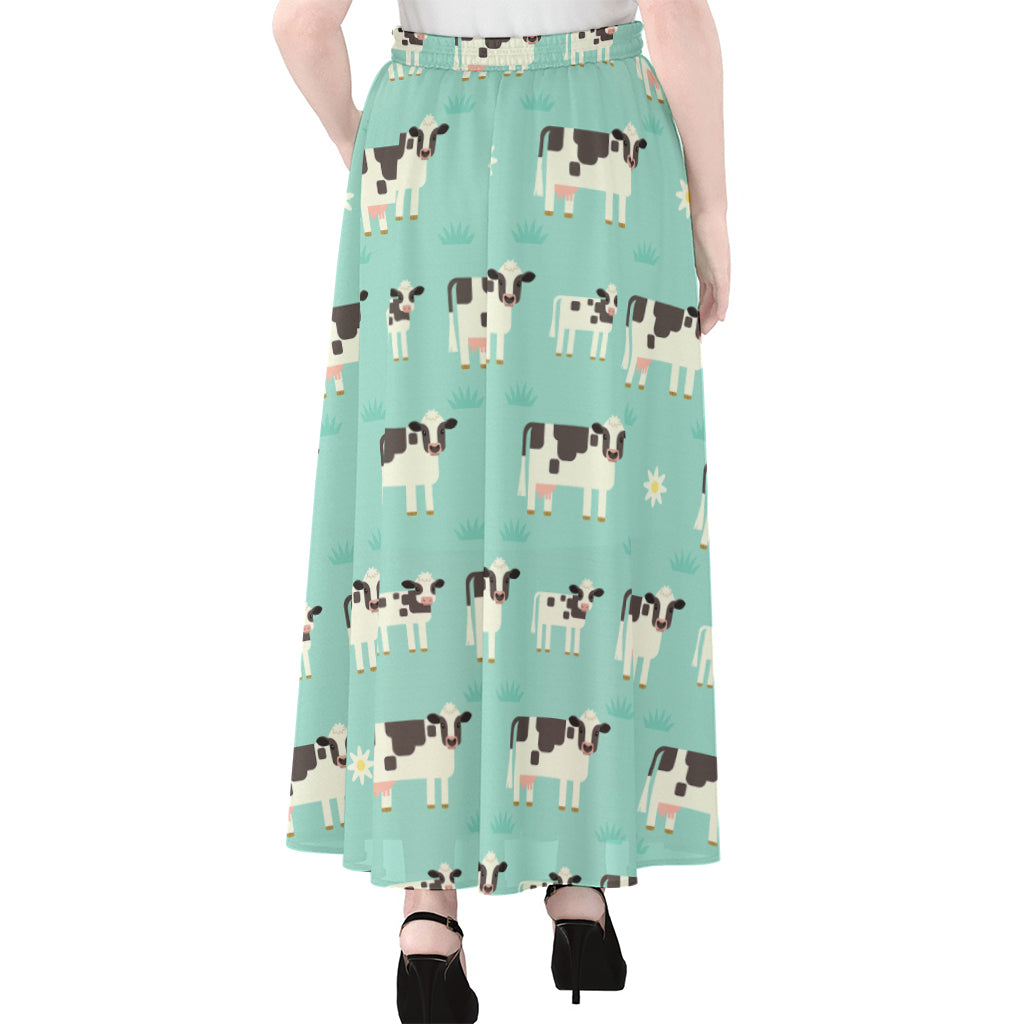 Cute Cow And Baby Cow Pattern Print Chiffon Maxi Skirt