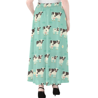Cute Cow And Baby Cow Pattern Print Chiffon Maxi Skirt