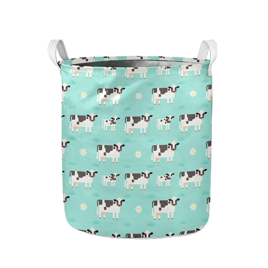 Cute Cow And Baby Cow Pattern Print Collapsible Laundry Basket