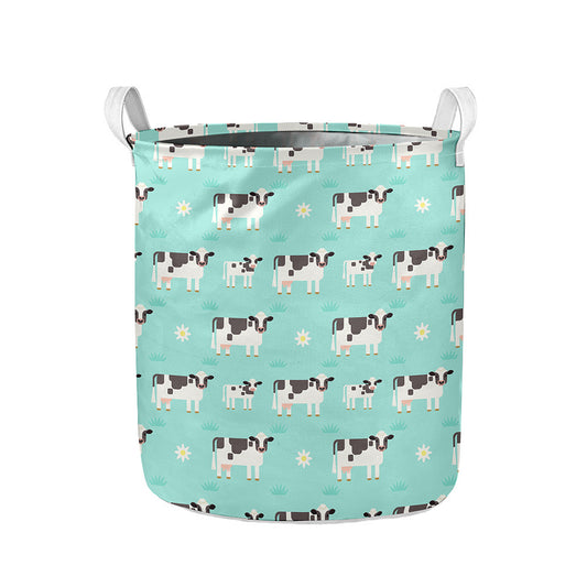 Cute Cow And Baby Cow Pattern Print Collapsible Laundry Basket