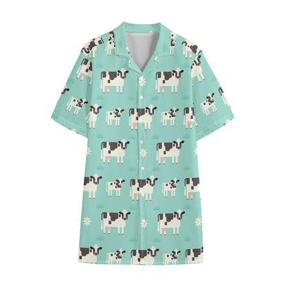 Cute Cow And Baby Cow Pattern Print Cotton Hawaiian Shirt